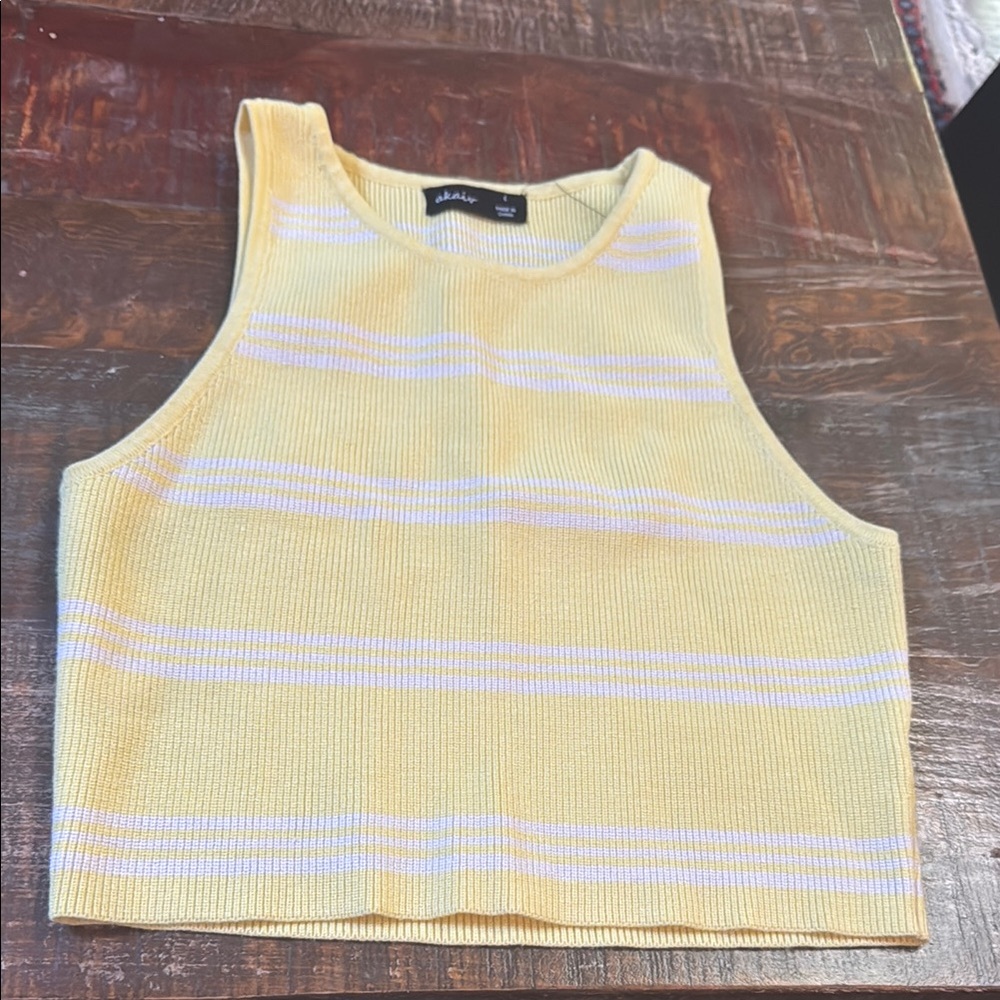 Yellow and White Ribbed Crop Tank Top